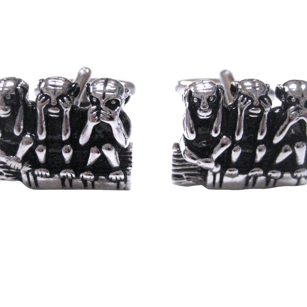 Silver Toned Monkeys Cufflinks